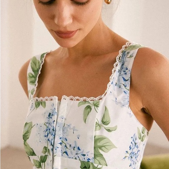 RIHOAS Floral Midi Dress - White and Green - Picture 2 of 7